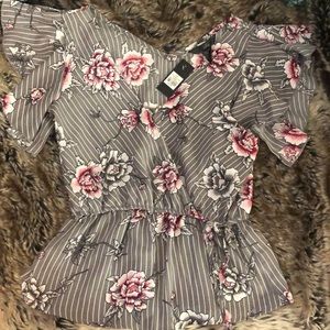 Blouse with stripes and floral design